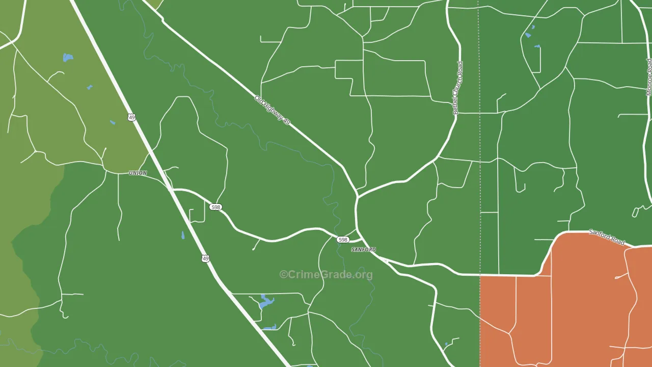 Sanford, MS Map of Vandalism Rates