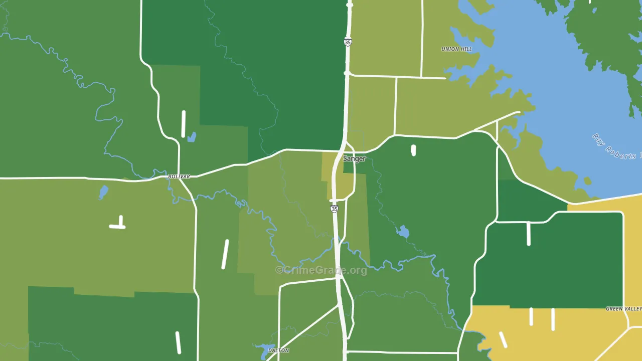 Sanger, TX Map of Vandalism Rates