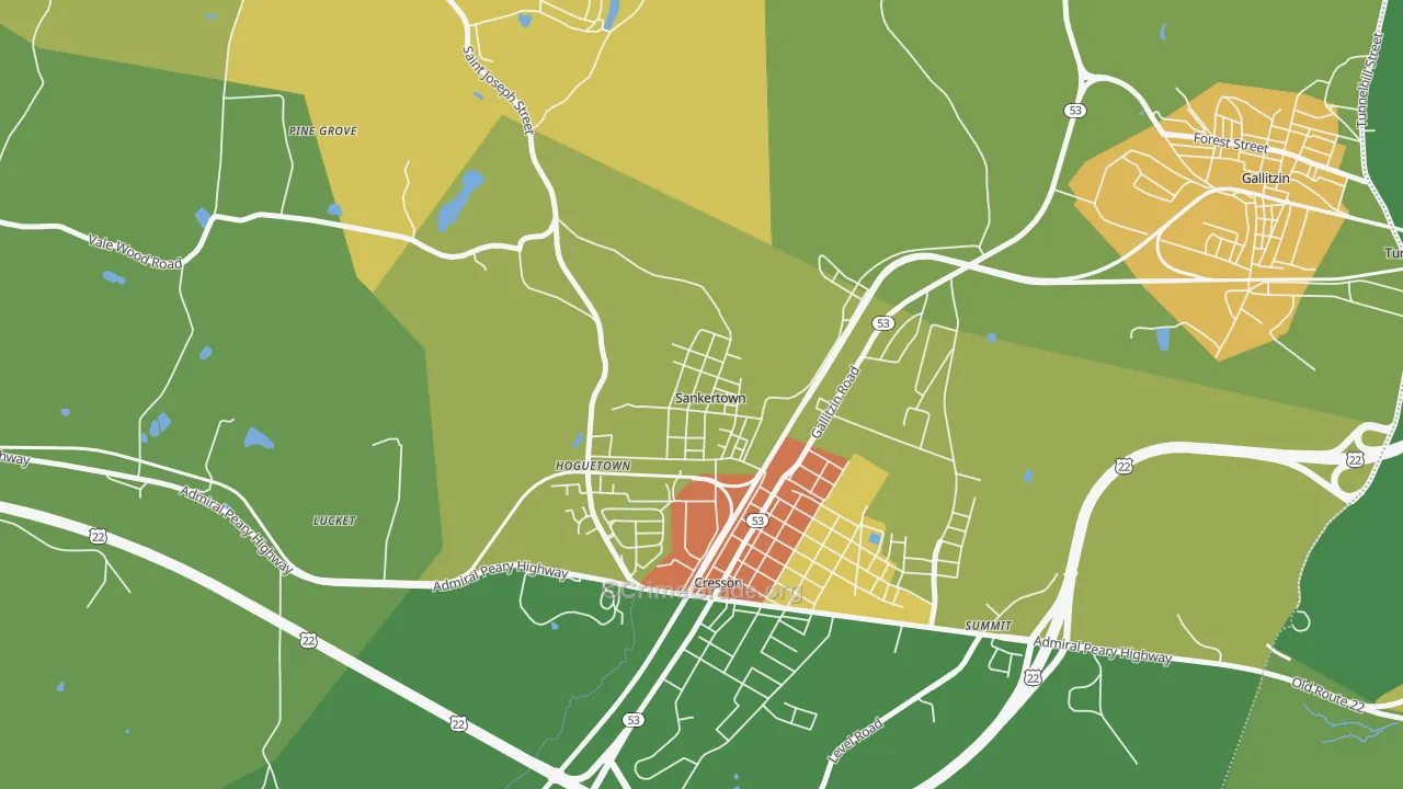 Sankertown, PA Map of Vandalism Rates