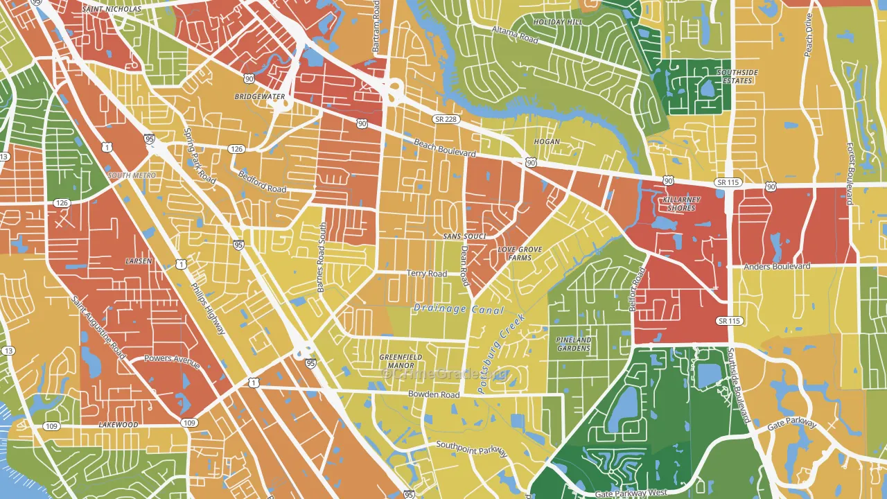 Sans Souci, Jacksonville, FL Map of Vandalism Rates
