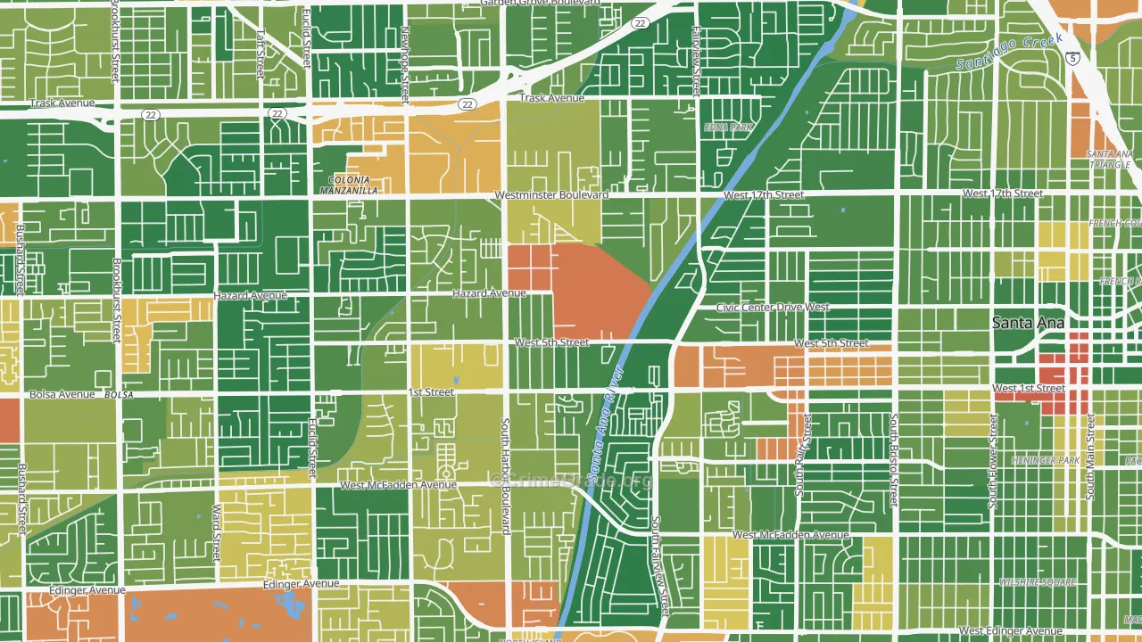 Santa Anita, Santa Ana, CA Map of Vandalism Rates