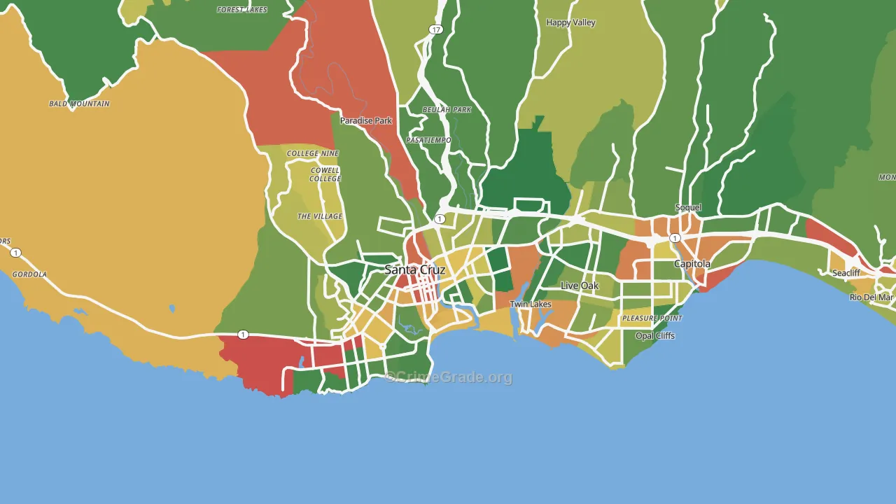 Santa Cruz, CA Map of Vandalism Rates