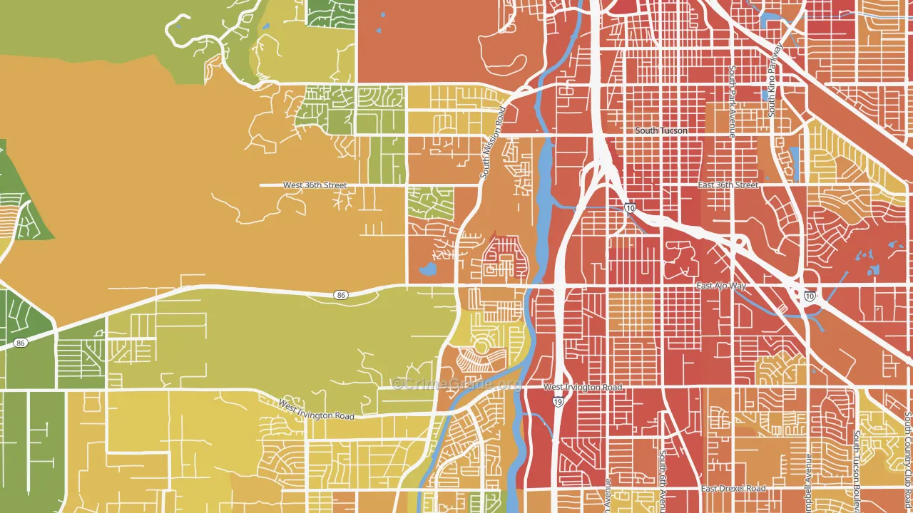 Santa Cruz Southwest, Tucson, AZ Map of Vandalism Rates