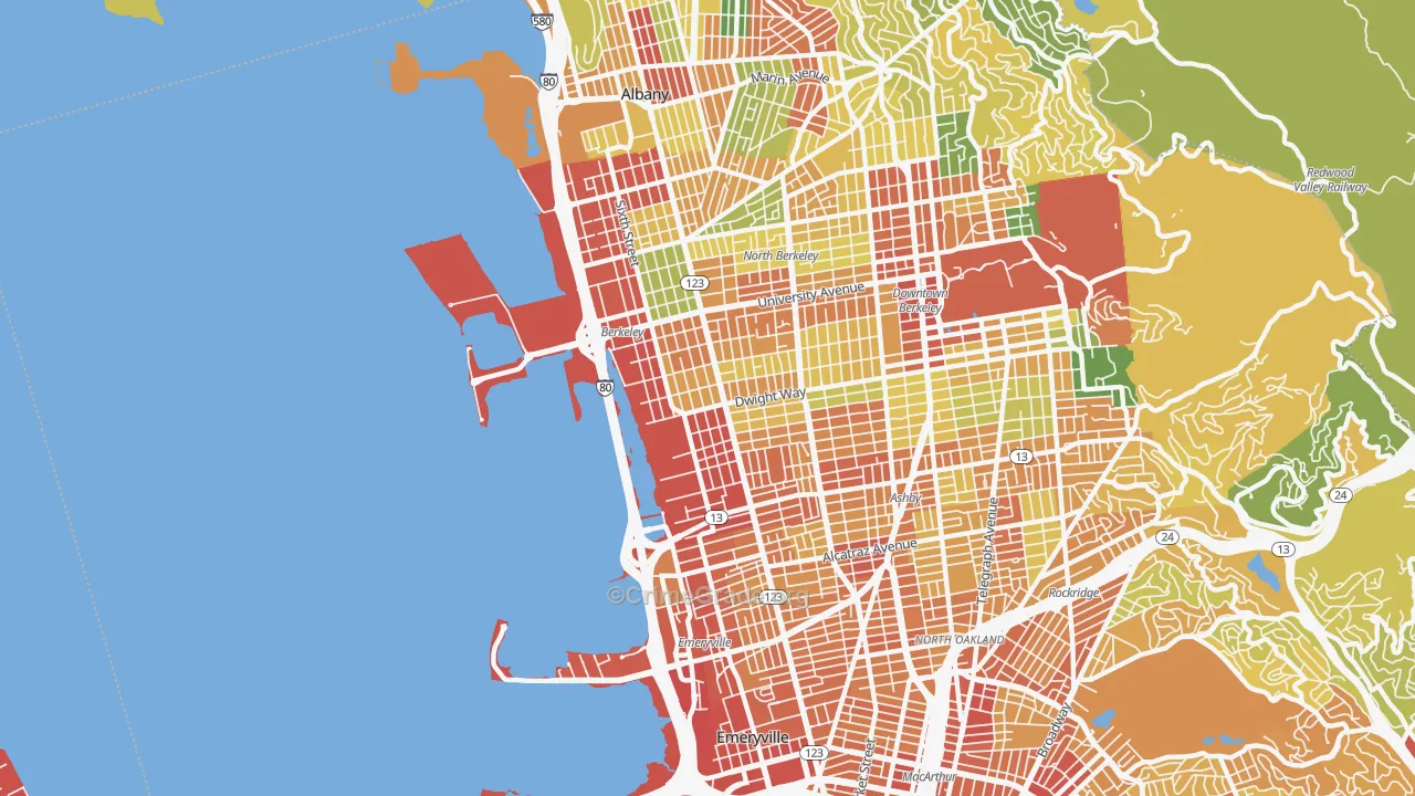 Santa Fe, Emeryville, CA Map of Vandalism Rates