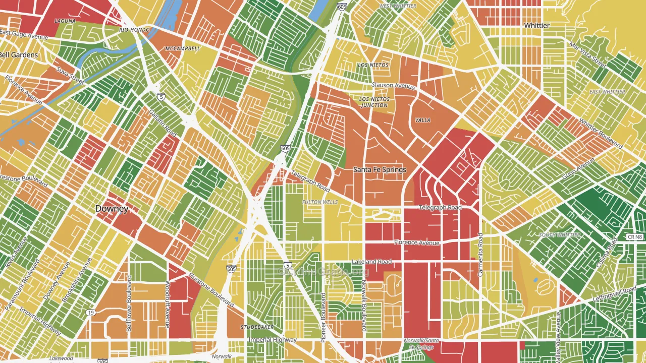 Santa Fe Springs, CA Map of Vandalism Rates
