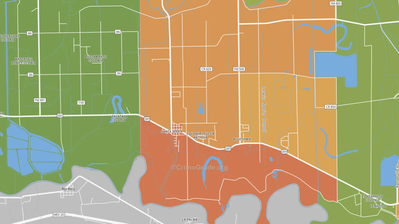 Santa Maria, TX Map of Vandalism Rates