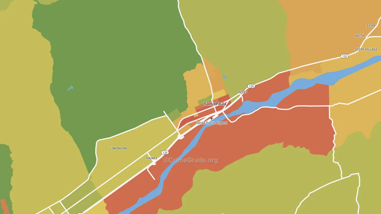 Santa Paula, CA Map of Vandalism Rates