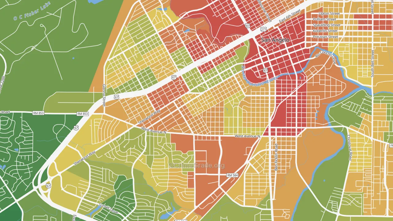 Santa Rita, San Angelo, TX Map of Vandalism Rates