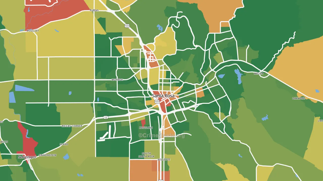 Santa Rosa, CA Map of Vandalism Rates