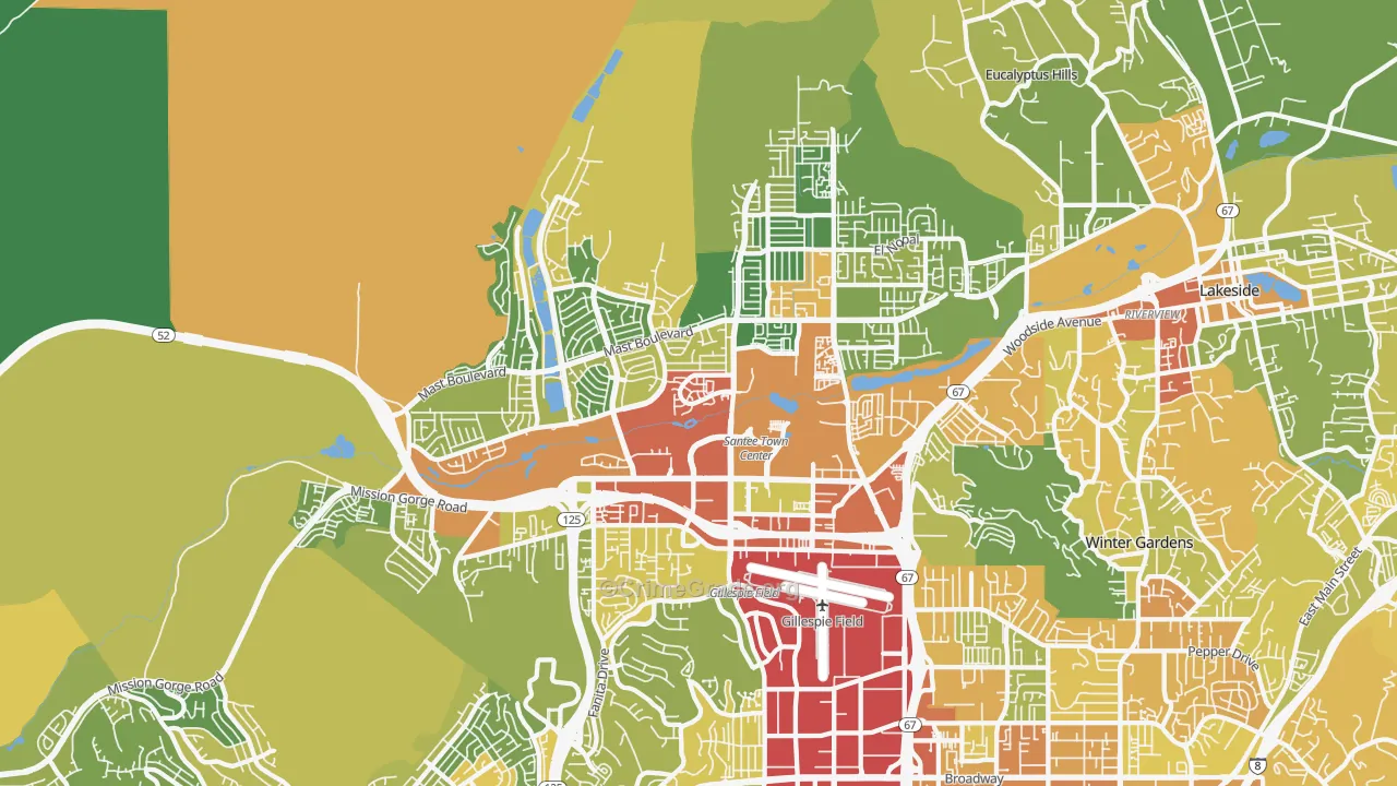 Santee, CA Map of Vandalism Rates