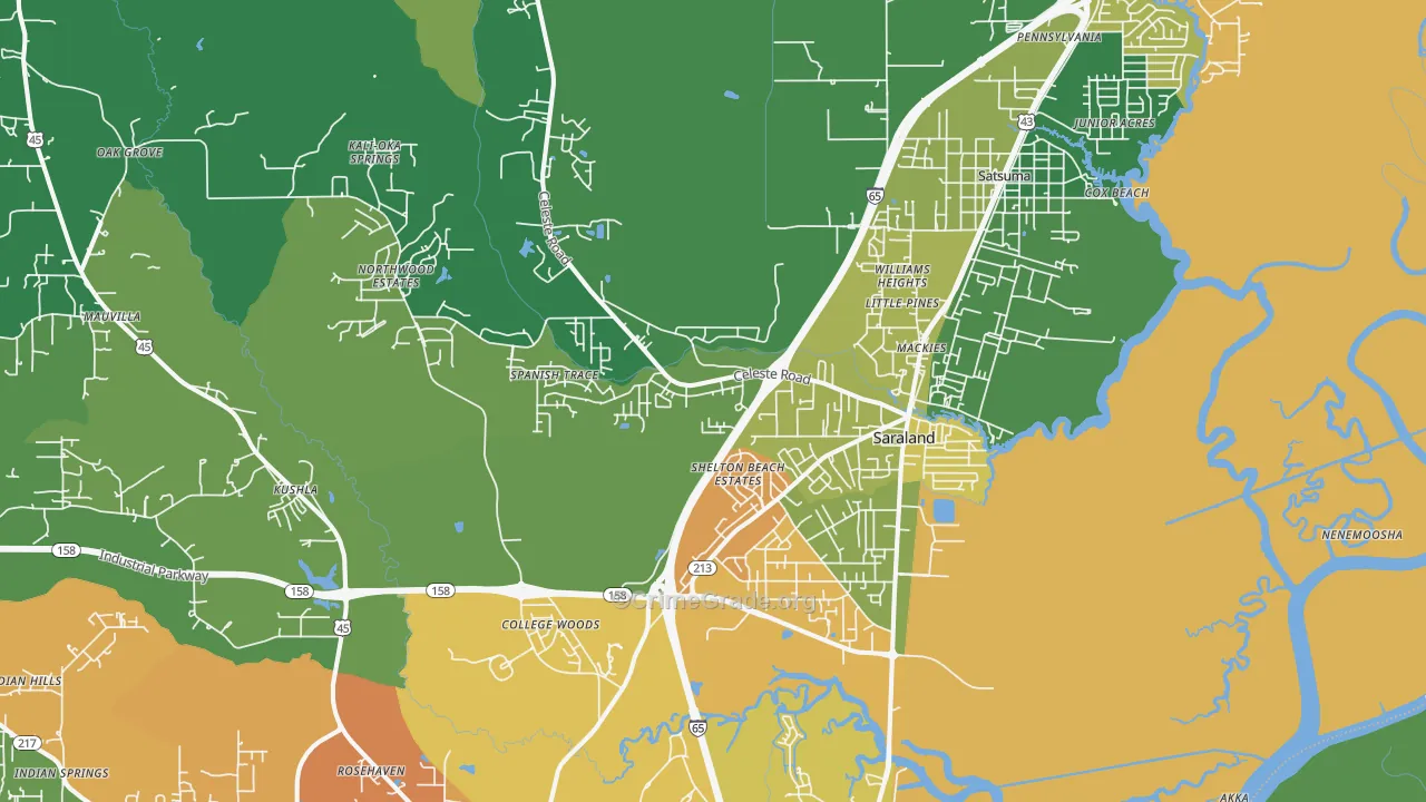 Saraland, AL Map of Vandalism Rates