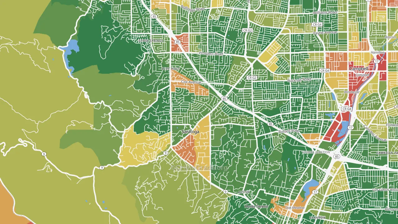Saratoga, CA Map of Vandalism Rates