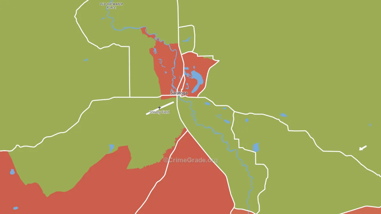 Saratoga, WY Map of Vandalism Rates