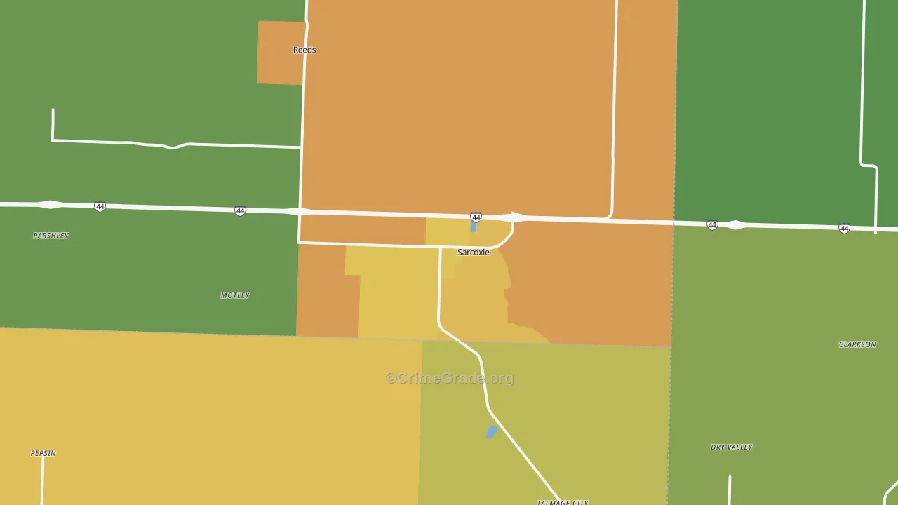 Sarcoxie, MO Map of Vandalism Rates