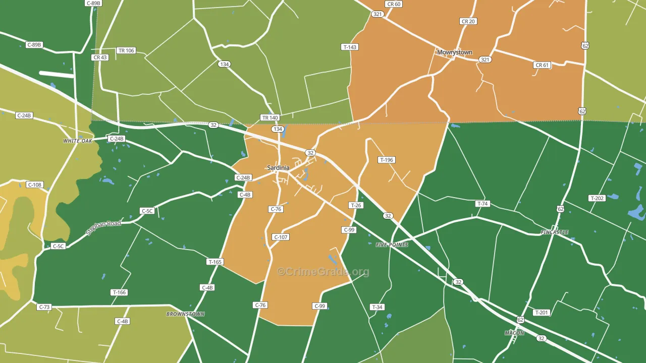 Sardinia, OH Map of Vandalism Rates