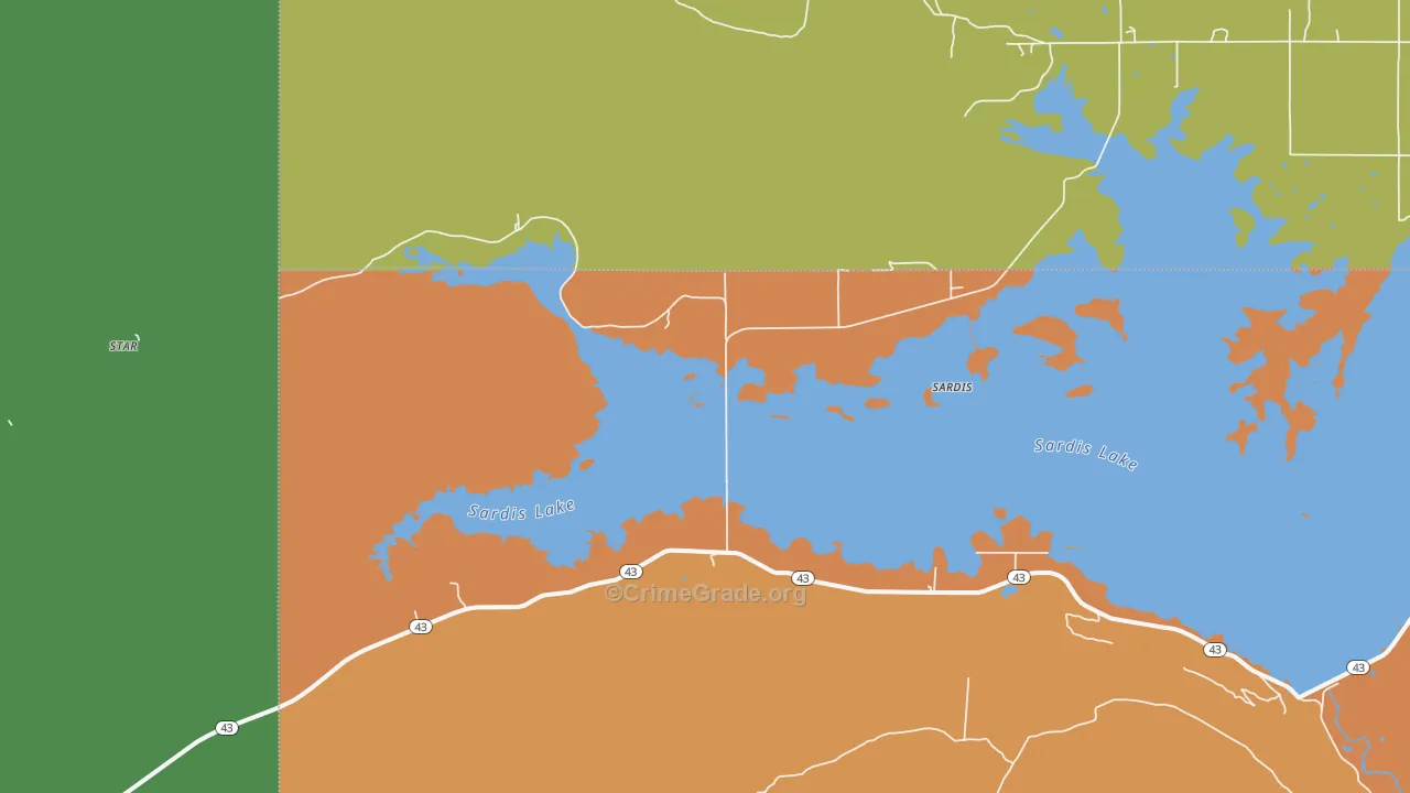 Sardis, OK Map of Vandalism Rates