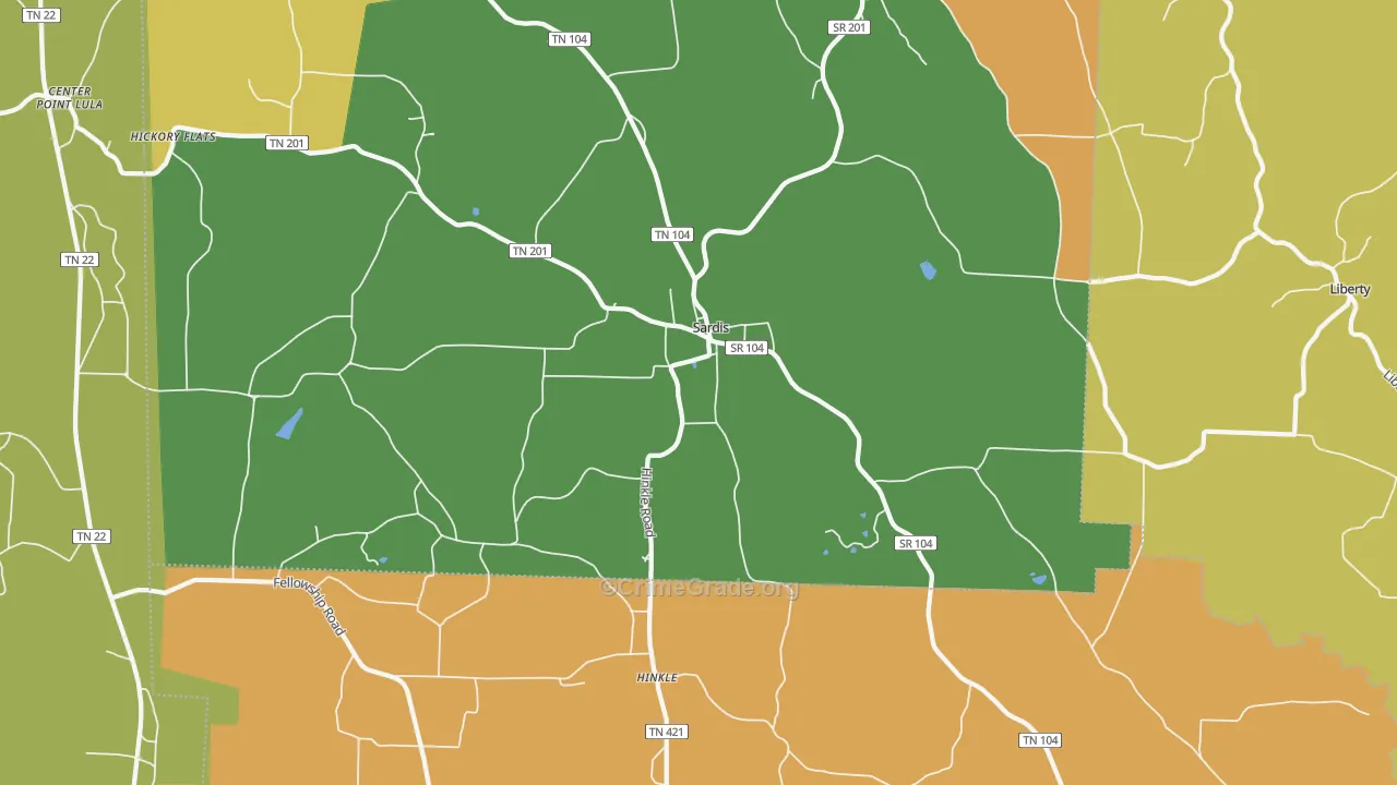 Sardis, TN Map of Vandalism Rates