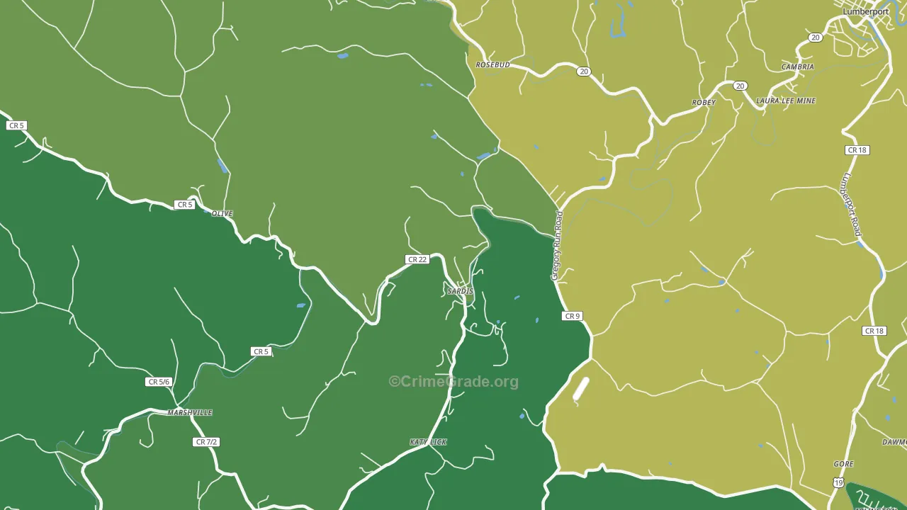 Sardis, WV Map of Vandalism Rates