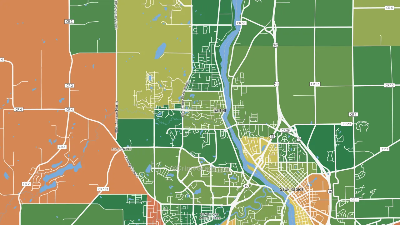 Sartell, MN Map of Vandalism Rates