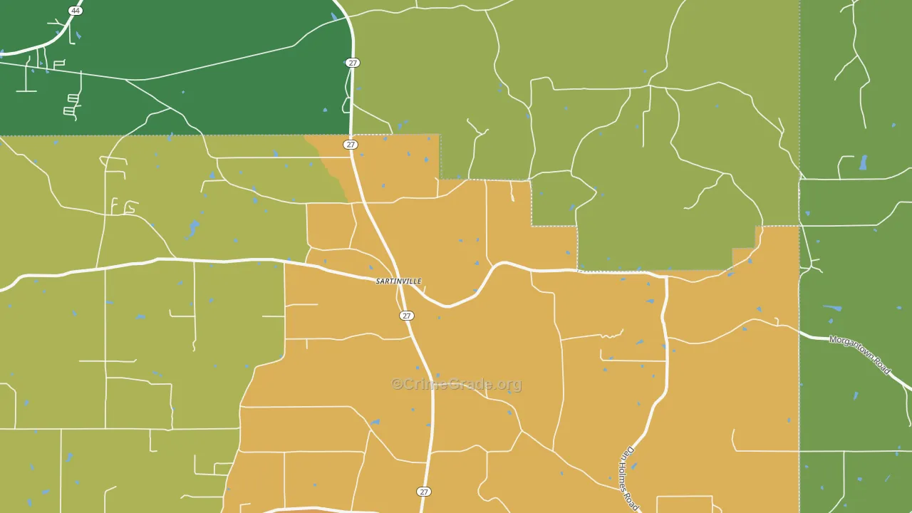 Sartinsville, MS Map of Vandalism Rates