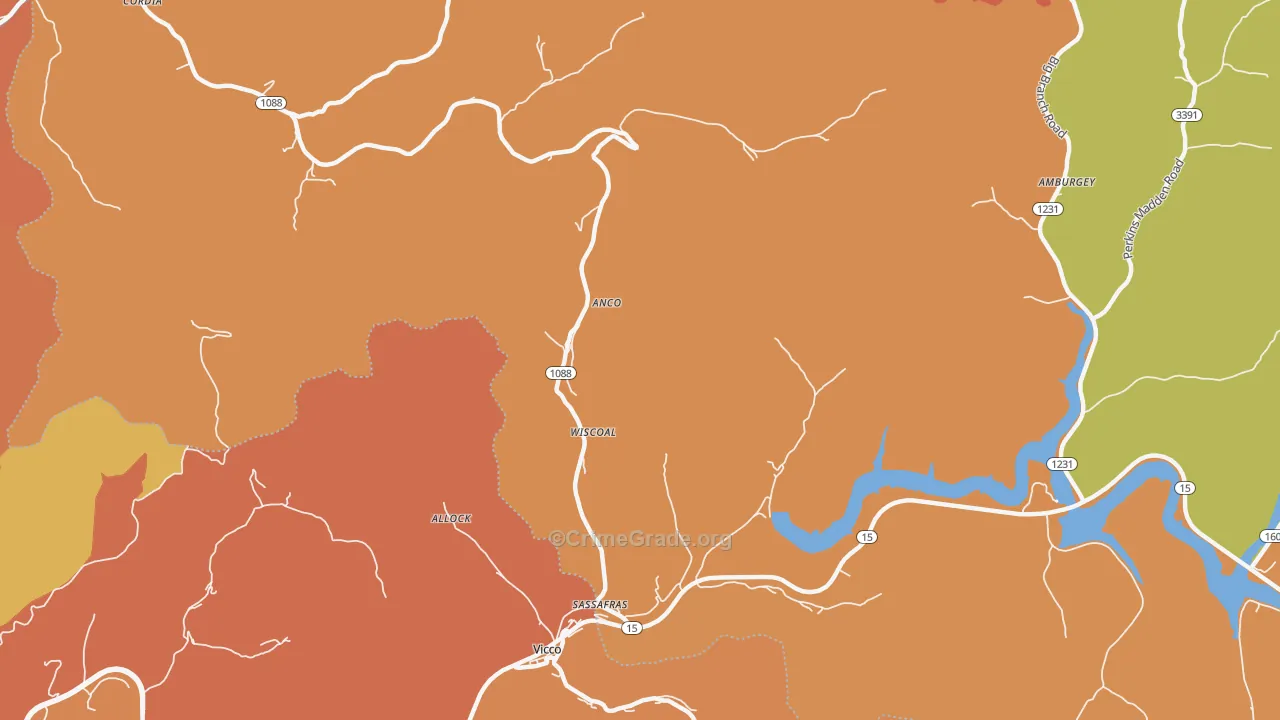 Sassafras, KY Map of Vandalism Rates