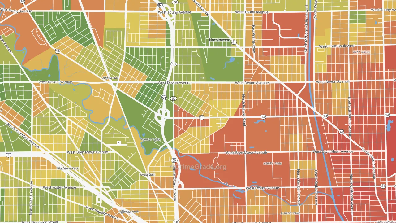 Sauganash, Chicago, IL Map of Vandalism Rates