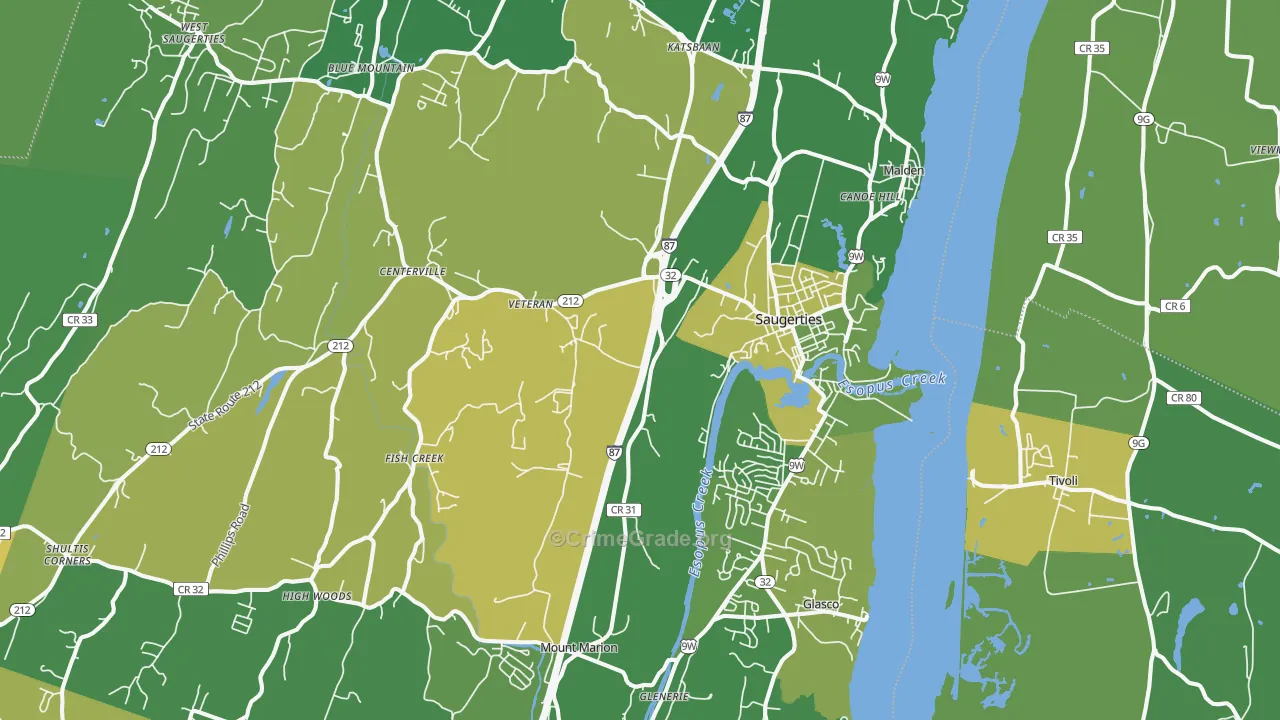 Saugerties, NY Map of Vandalism Rates