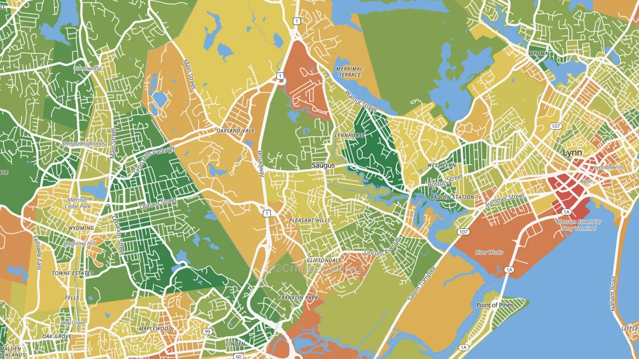 Saugus, MA Map of Vandalism Rates