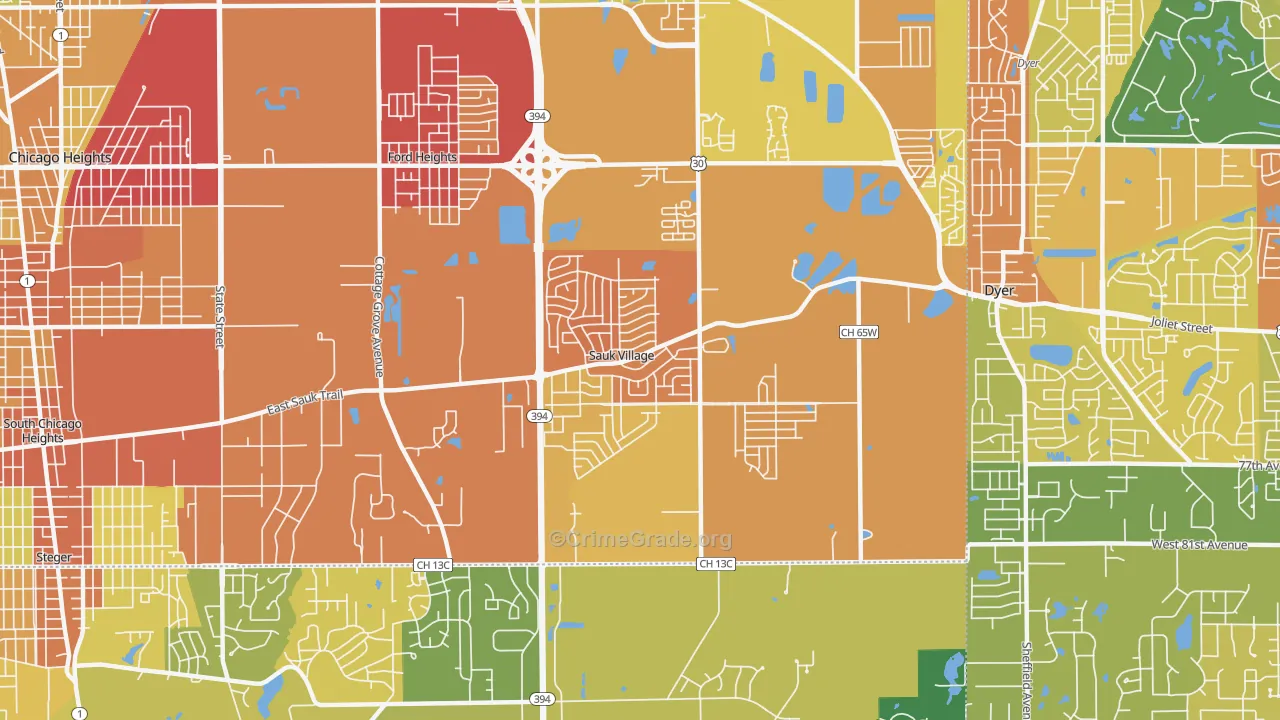 Sauk Village, IL Map of Vandalism Rates