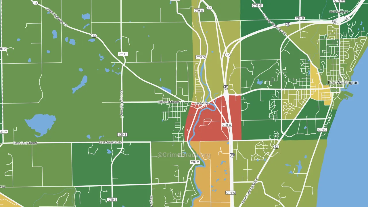 Saukville, WI Map of Vandalism Rates