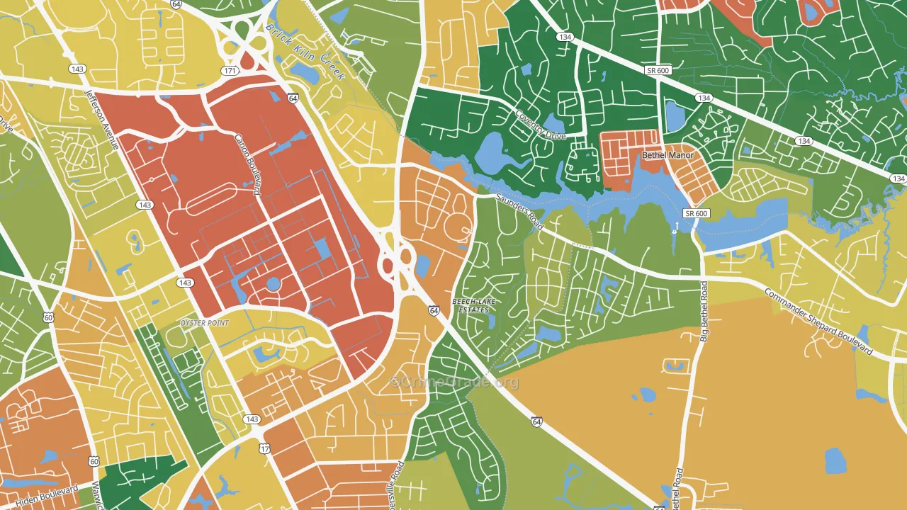 Saunders, Newport News, VA Map of Vandalism Rates