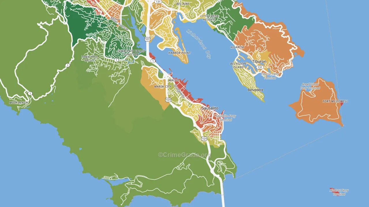 Sausalito, CA Map of Vandalism Rates