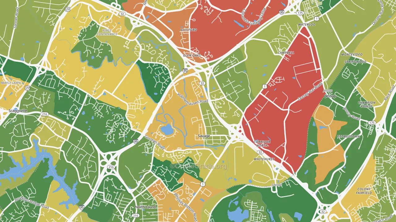 Savage-Guilford, Laurel, MD Map of Vandalism Rates