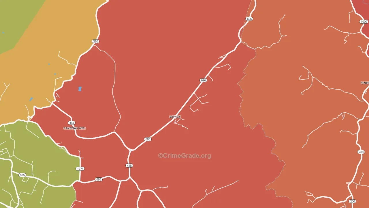 Savage, KY Map of Vandalism Rates