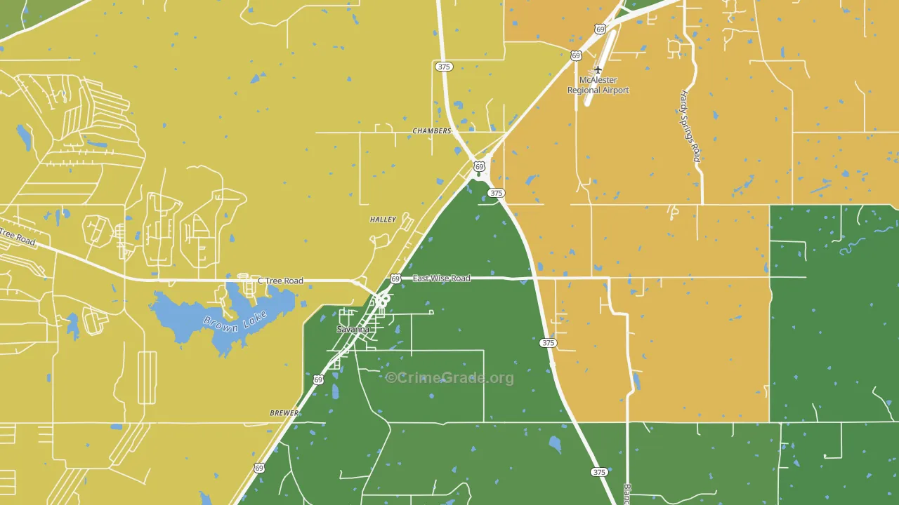 Savanna, OK Map of Vandalism Rates