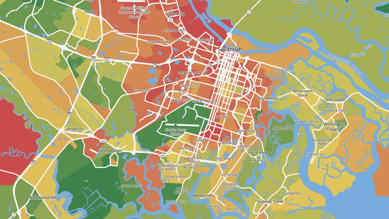 Savannah, GA Map of Vandalism Rates