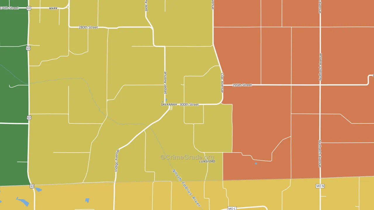 Savannah, IA Map of Vandalism Rates