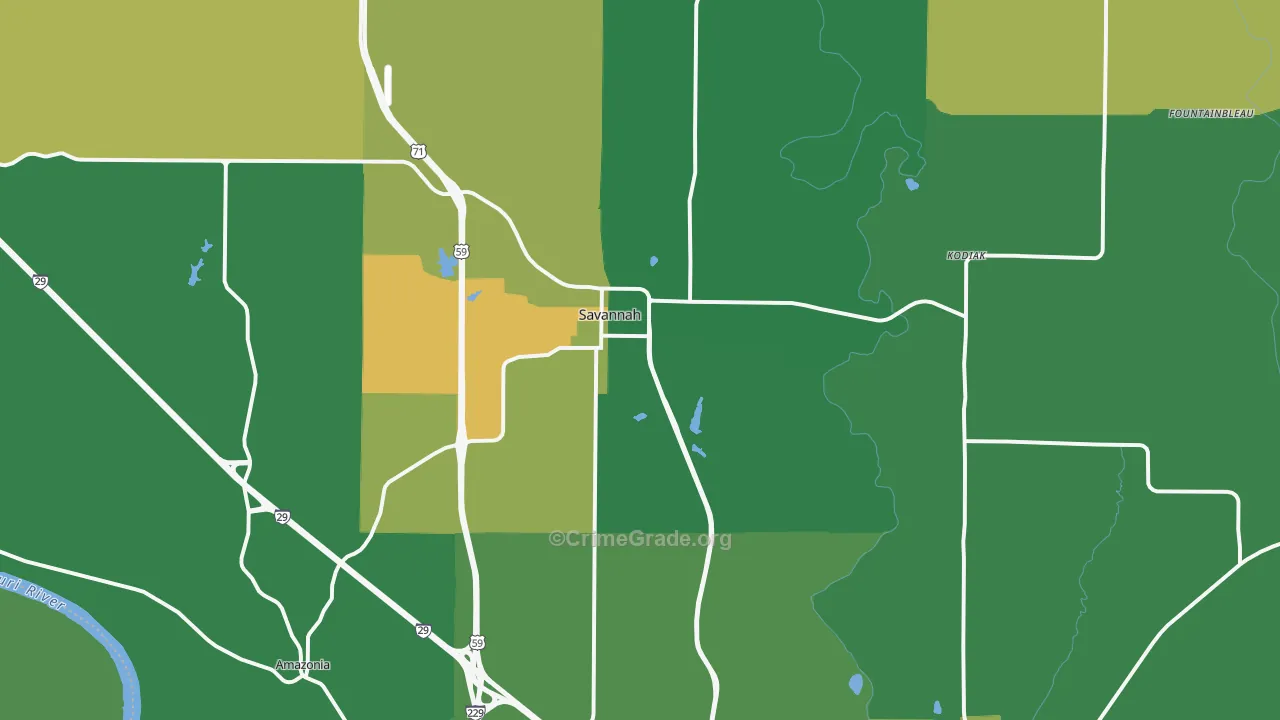 Savannah, MO Map of Vandalism Rates
