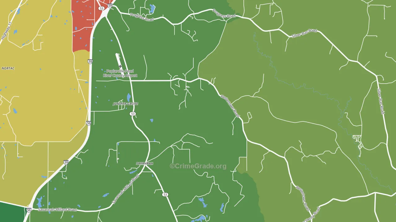 Savannah, MS Map of Vandalism Rates