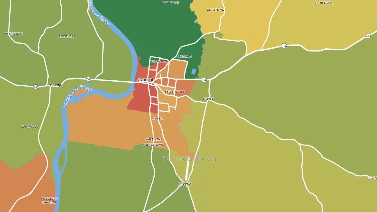 Savannah, TN Map of Vandalism Rates