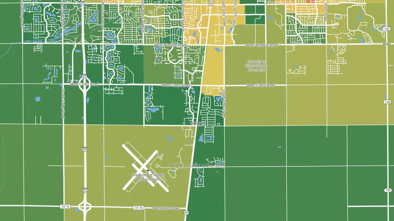 Savoy, IL Map of Vandalism Rates