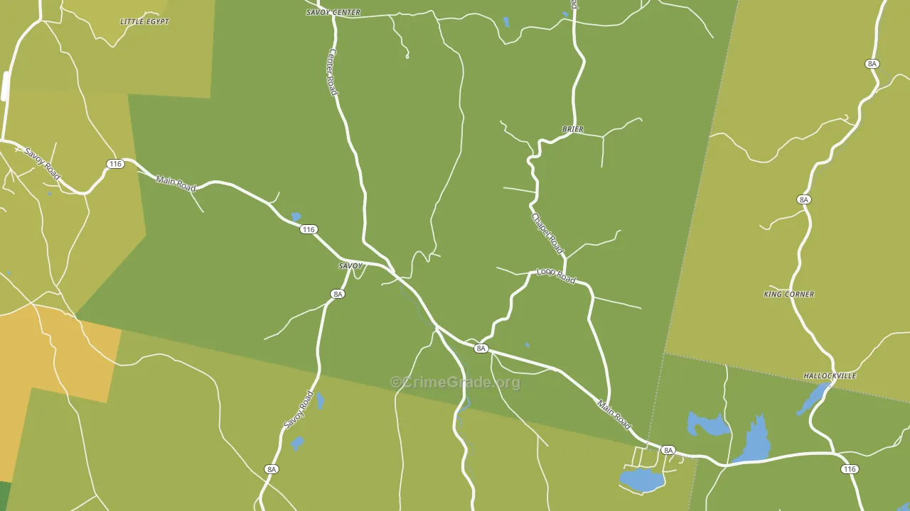 Savoy, MA Map of Vandalism Rates