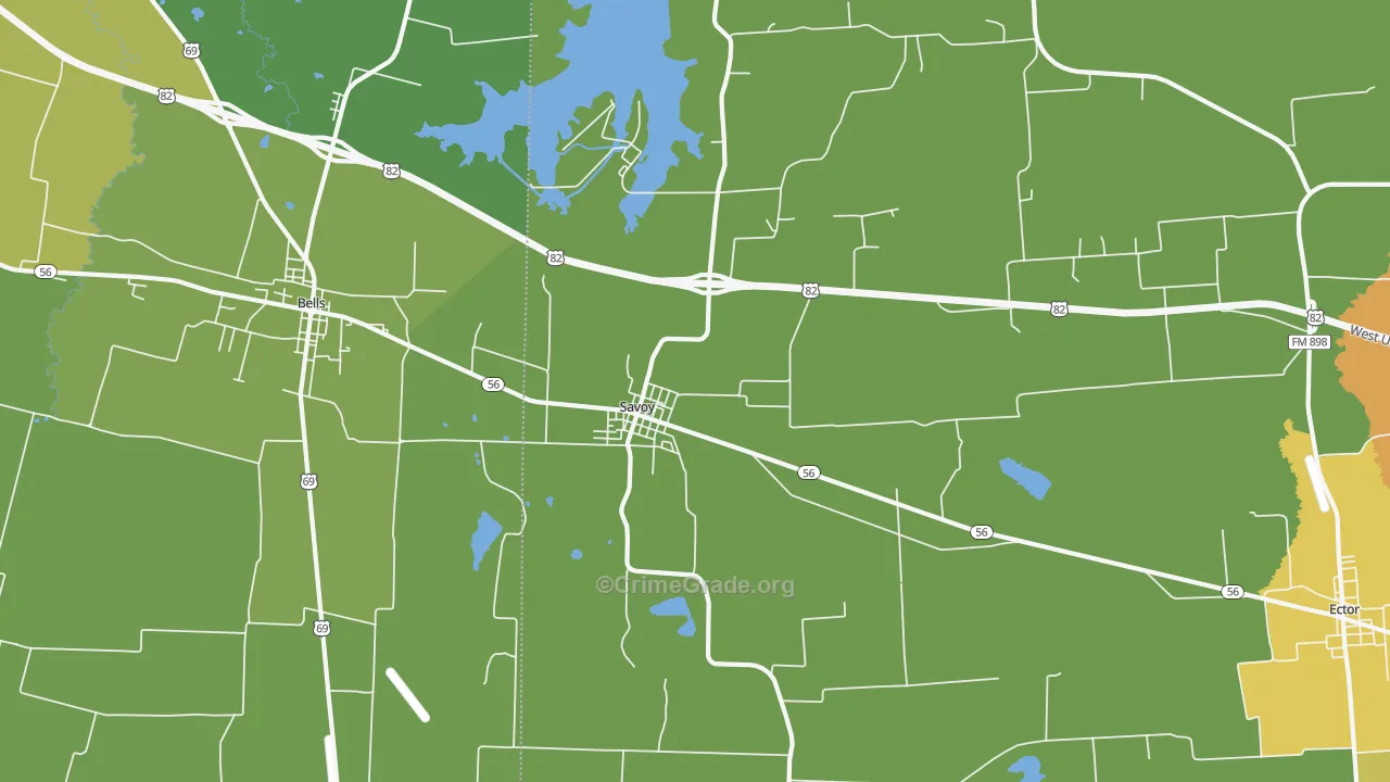 Savoy, TX Map of Vandalism Rates