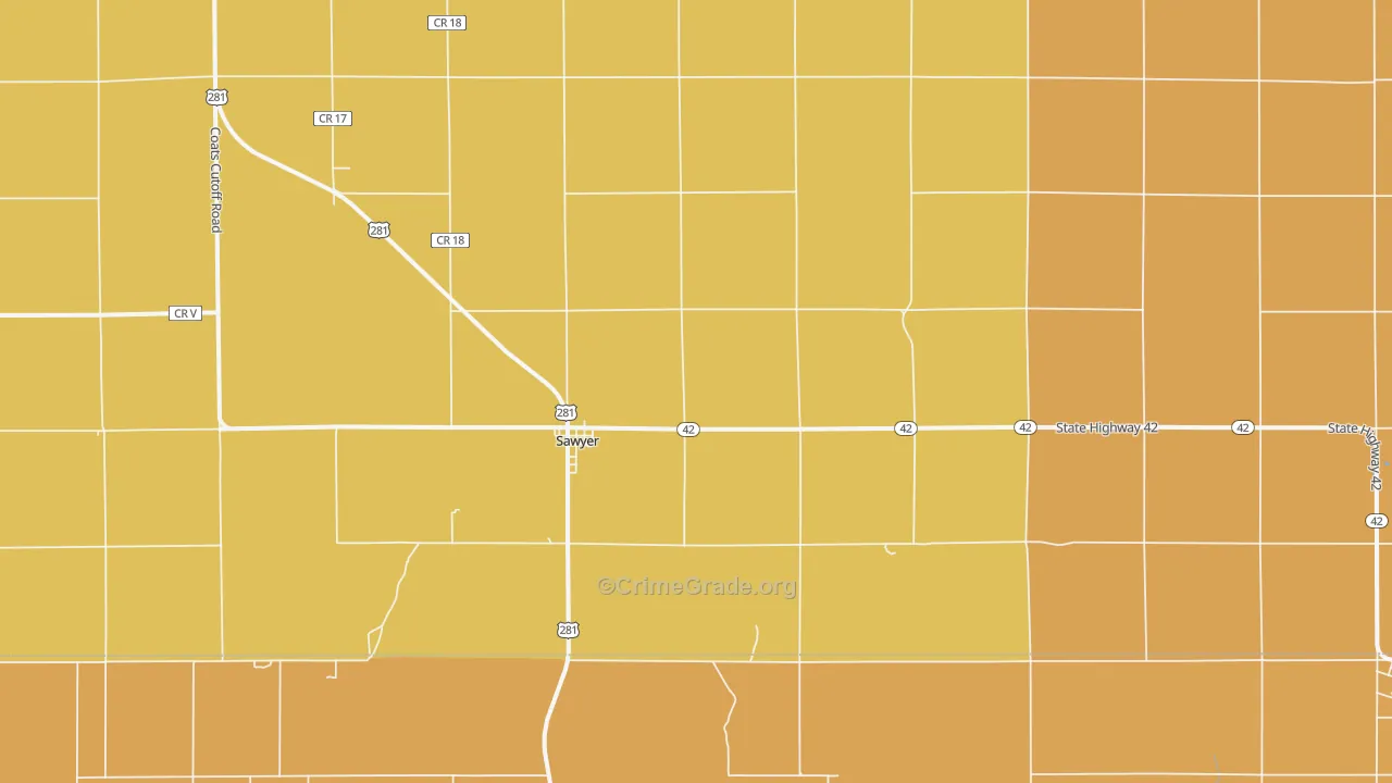Sawyer, KS Map of Vandalism Rates