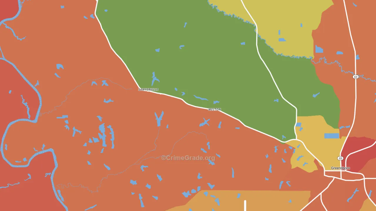 Sawyerville, AL Map of Vandalism Rates