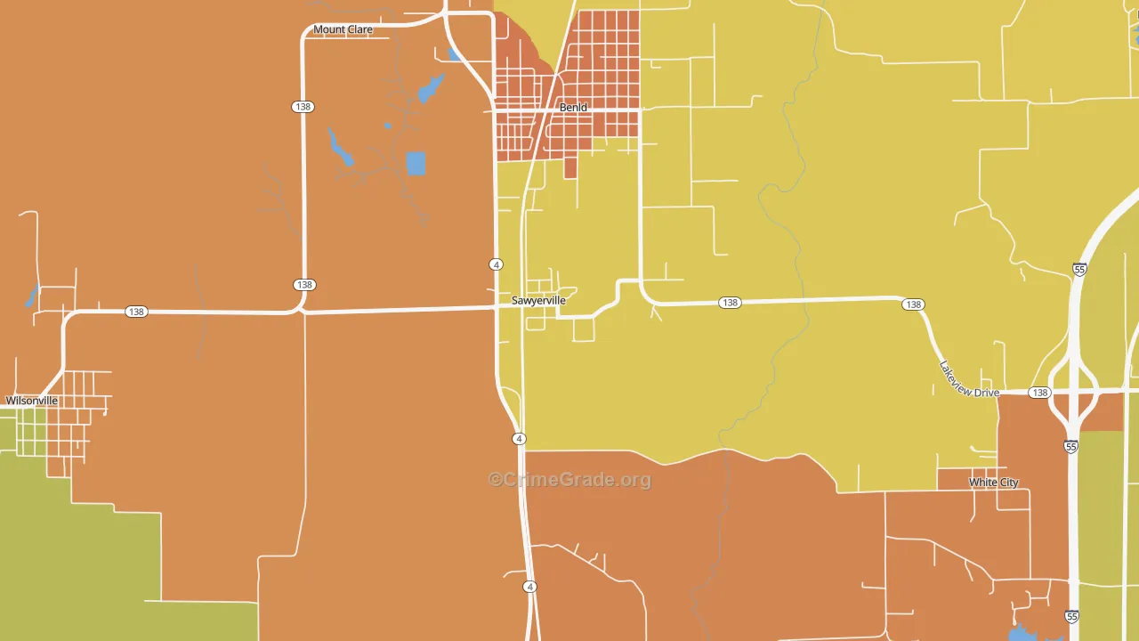 Sawyerville, IL Map of Vandalism Rates
