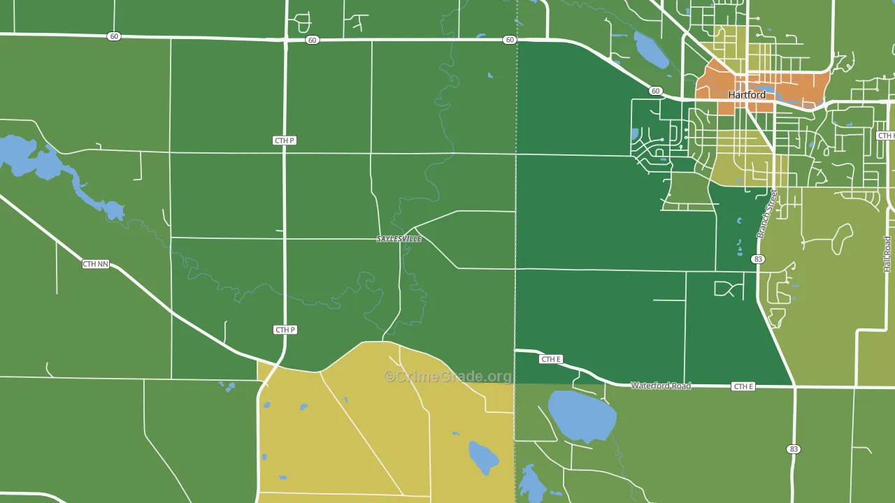 Saylesville, WI Map of Vandalism Rates