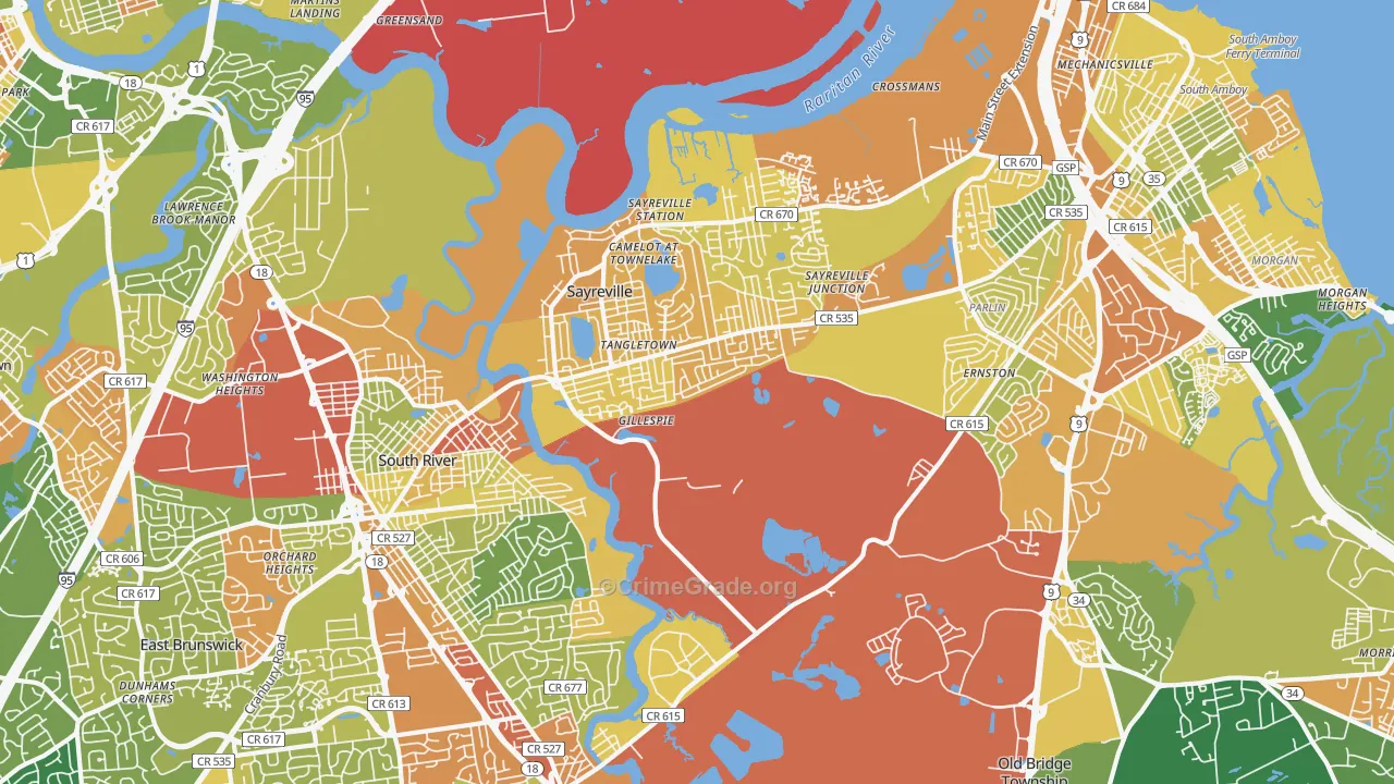 Sayreville, NJ Map of Vandalism Rates