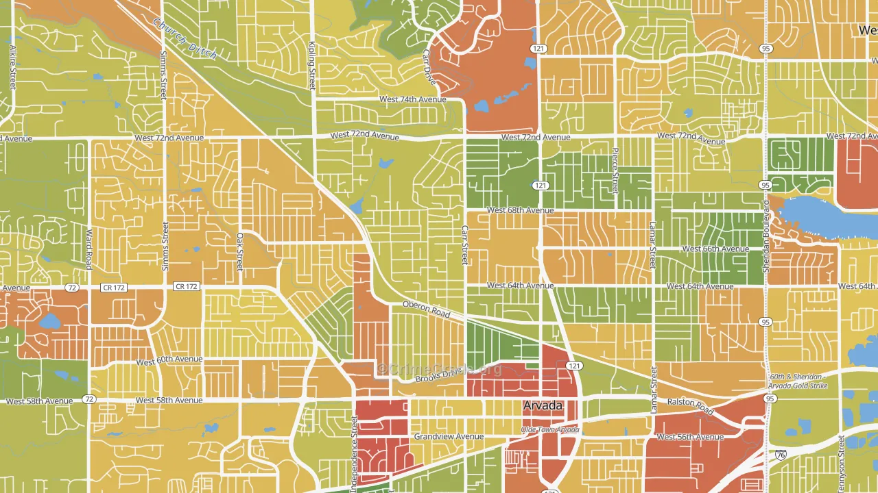 Scenic Heights, Arvada, CO Map of Vandalism Rates
