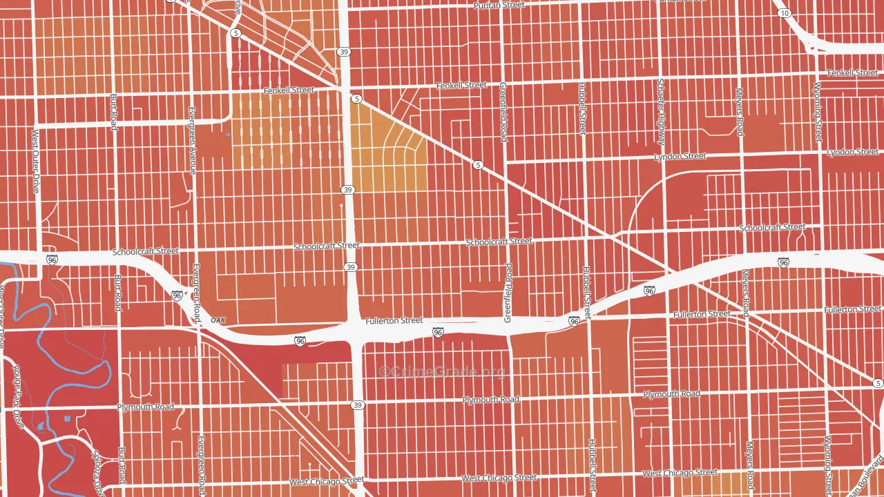 Schoolcraft Southfield, Detroit, MI Map of Vandalism Rates